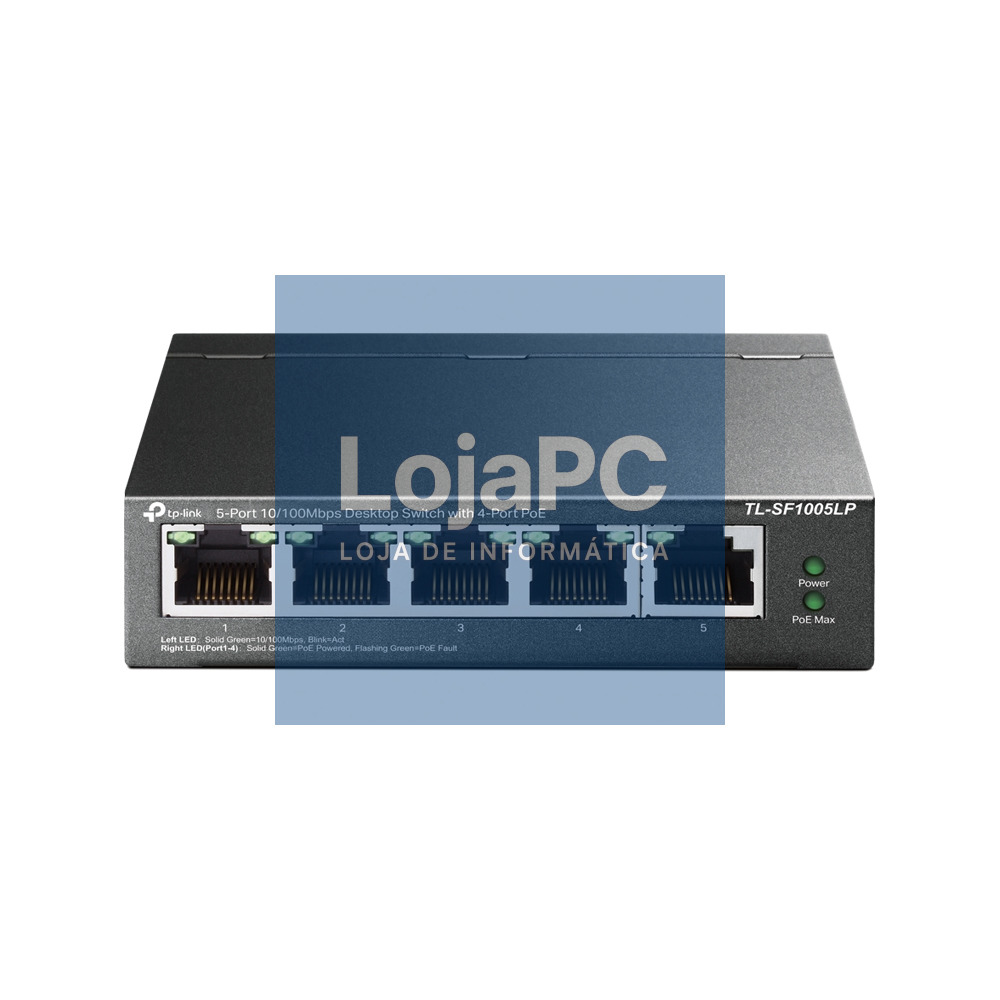 TP-LINK TL-SF1005LP 5-Port 10/100 Mbps Desktop Steel Case Switch with 4-Port PoE 41W PoE budget
