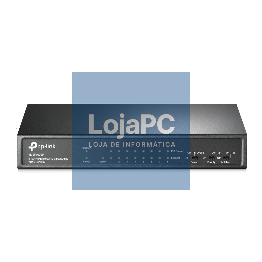 TP-LINK TL-SF1009P 9-Port 10/100 Mbps Steel Desktop Switch with 8-Port PoE+ 67W PoE budget