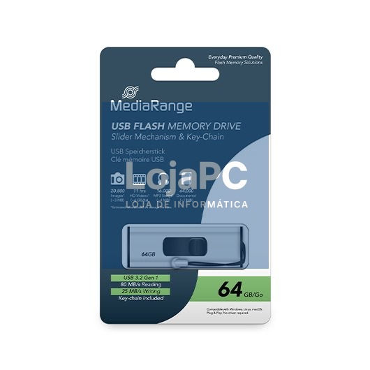 PENDRIVE 64GB USB 3.2 MEDIARANGE SILVER-BLACK