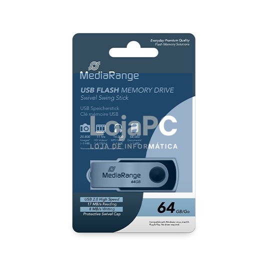 PENDRIVE 64GB USB 2.0 MEDIARANGE SILVER-BLACK