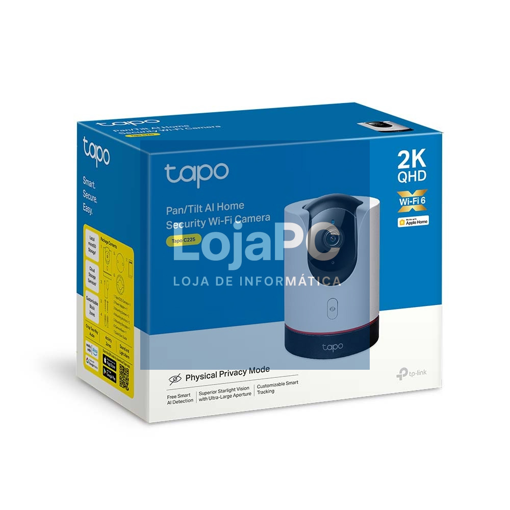 TP-LINK TAPO C225 Tapo Pan/Tilt AI Home Security Wi-Fi Camera 2K 2560x1440 4MP Starlight Sensor 2.4GHz Wi-Fi 802.11b/g/n 12V/1A Powe