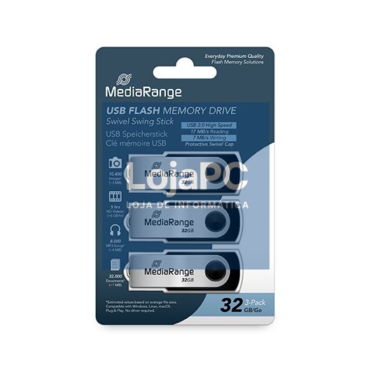 PENDRIVE 32GB USB 2.0 MEDIARANGE 3 PACK