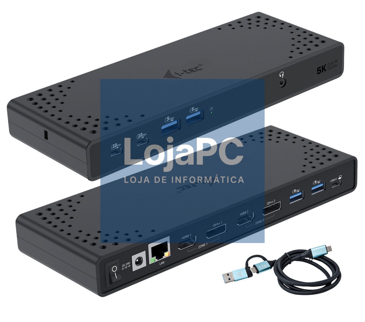 I-TEC USB 3.0/USB-C/Thunderbolt 3 Dualdock 1x5K 2x4K 60Hz 2xDP 2xHDMI 1xGLAN 4xUSB 3.2 2xUSB-C 3.2 Gen.2 1xAudio/Mic Jack PD 100W KL
