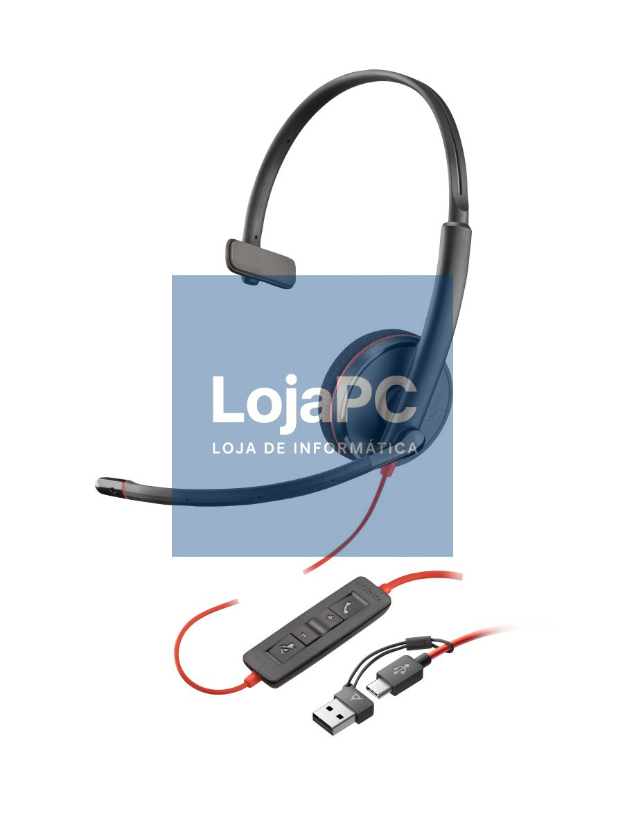 HP Poly Blackwire 3210 Monaural USB-C Headset +USB-C/A Adapter