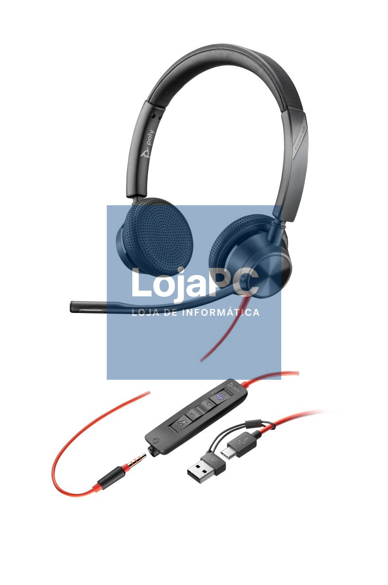 HP Poly Blackwire 3325 Stereo Microsoft Teams Certified USB-C Headset +3.5mm Plug +USB-C/A Adapter