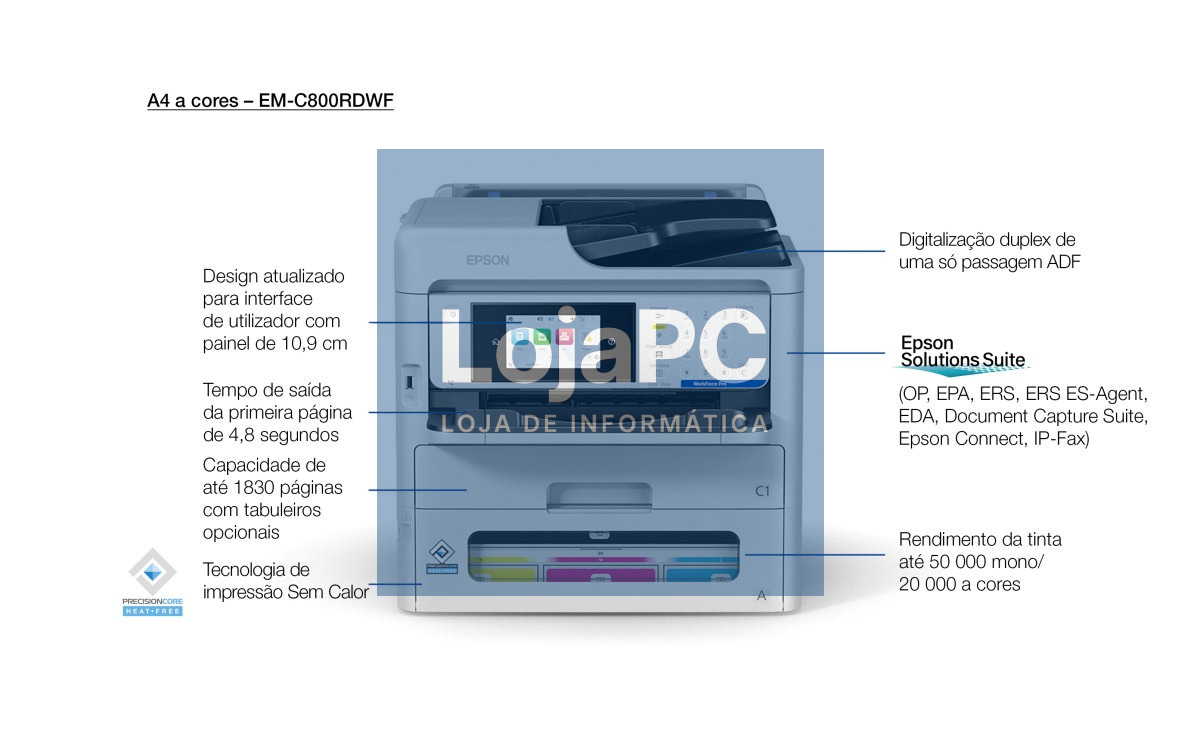 EPSON WorkForce Pro EM-C800RDWF MFP colour inkjet A4 25ppm Print 330sheets USB LAN Wi-Fi