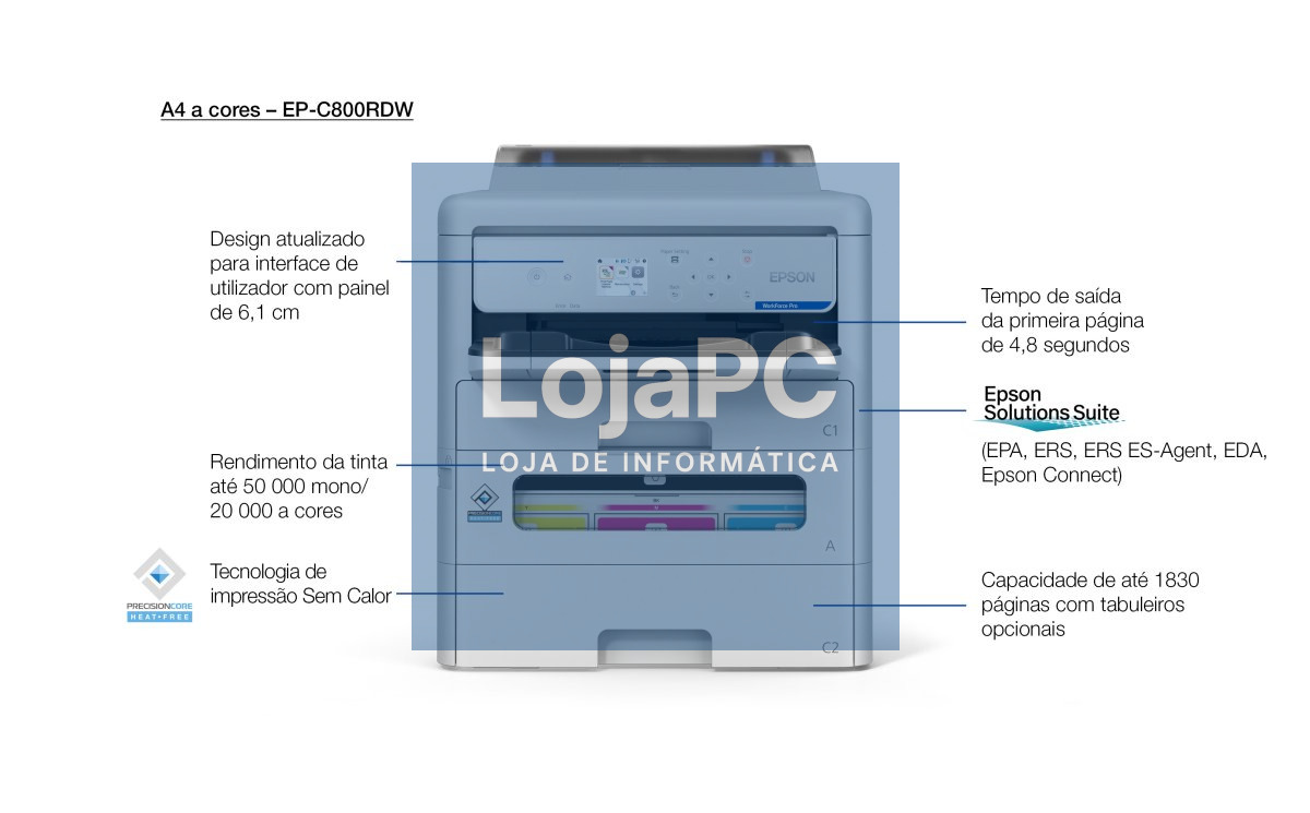 EPSON WorkForce Pro EP-C800RDW Printer colour Duplex inkjet A4 4800x1200dpi 25ppm mono 25ppm colour 330sheets USB LAN Wi-Fi