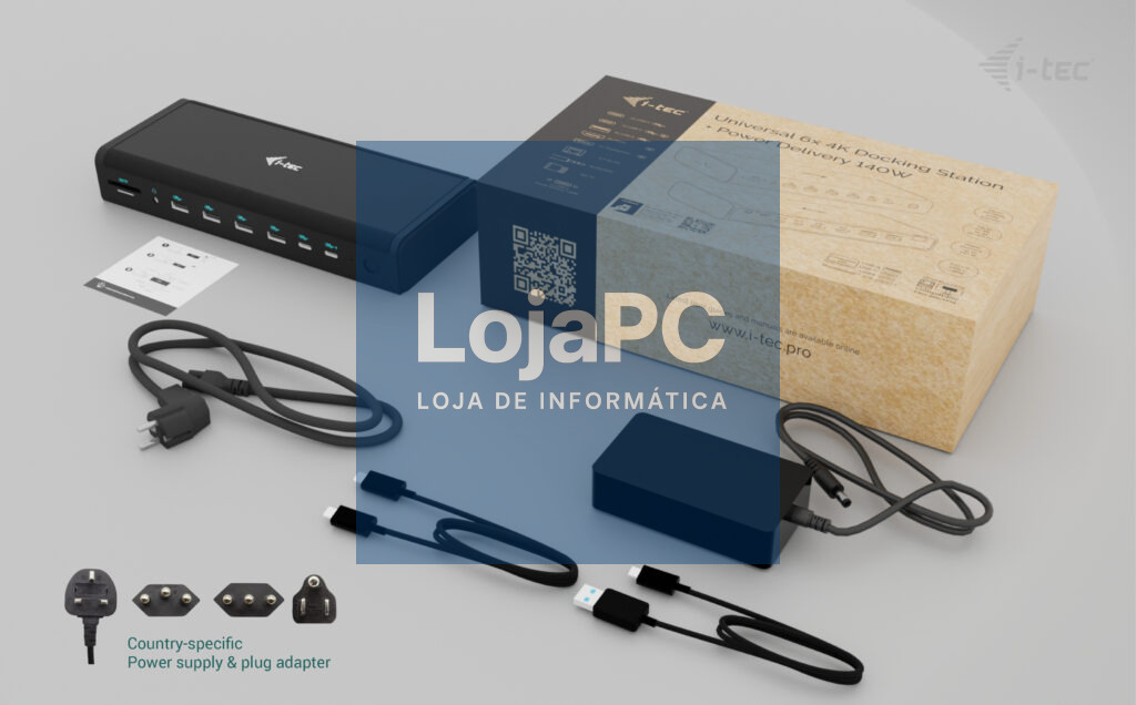 I-TEC Universal 6x 4K Display DS 6x4K 2xDP 2xHDMI 2xUSB-C 1xGLAN 2xUSB-C Gen.2 4xUSB 3.2 1xAudio/Mic Jack 1xSD/microSD Kl PD 140W KL