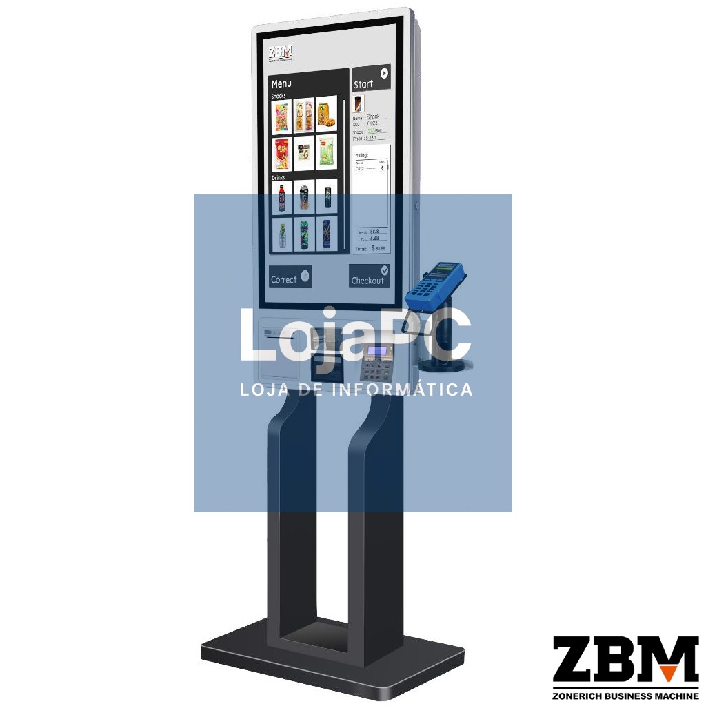 Quiosque ZQ-ST320 32" Double Side - Intel J6412 / DDR4 8GB / SSD 120GB / Impressora 80MM / Leitor 2D / W11 PRO / Suporte de Chão