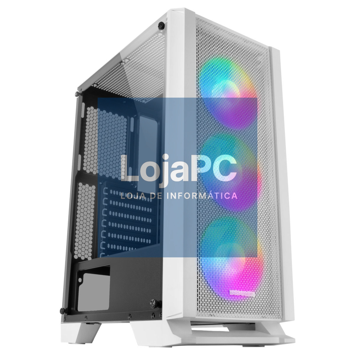 MARS GAMING MCC ATX CASE, 3X 12CM FRGB FAN, GLASS, FRONT MESH, WHITE