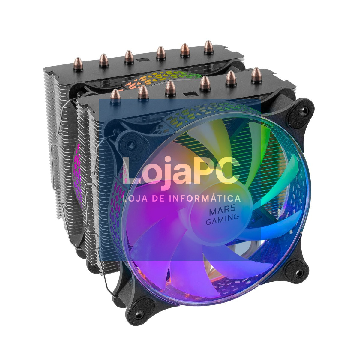 MARS GAMING MCPU-XT CPU COOLER, DUAL TOWER, 2X 12CM PWM ARGB FAN, 6X HEATPIPE, 300W, BLACK