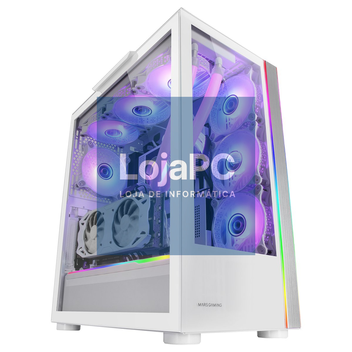 MARS GAMING MC-ULTRA XXL PREMIUM CUSTOM E-ATX CASE, ARGB DUAL STRIPES, DUAL VERTICAL CHAMBER, WHITE