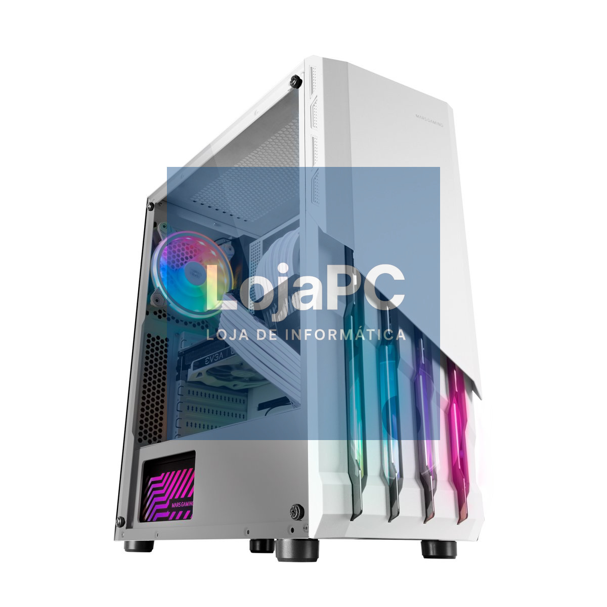 MARS GAMING MC-X2 ATX CASE, METAL FRONT, 2X 12CM FRGB FAN, WINDOW, USB 3.0, WHITE
