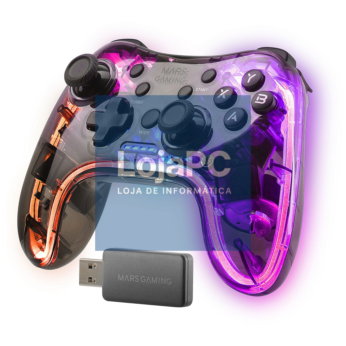 MARS GAMING MGP 24 WIRELESS CONTROLLER, 2.4G PRO NO-LAG, NEON RGB, PC, MAC, PS3, PS4, PS5, ANDROID