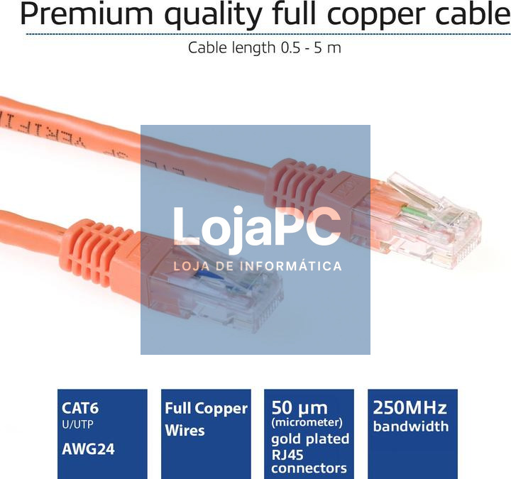 Chicote UTP RJ45 Cat6  5.00m Laranja — imagem 3