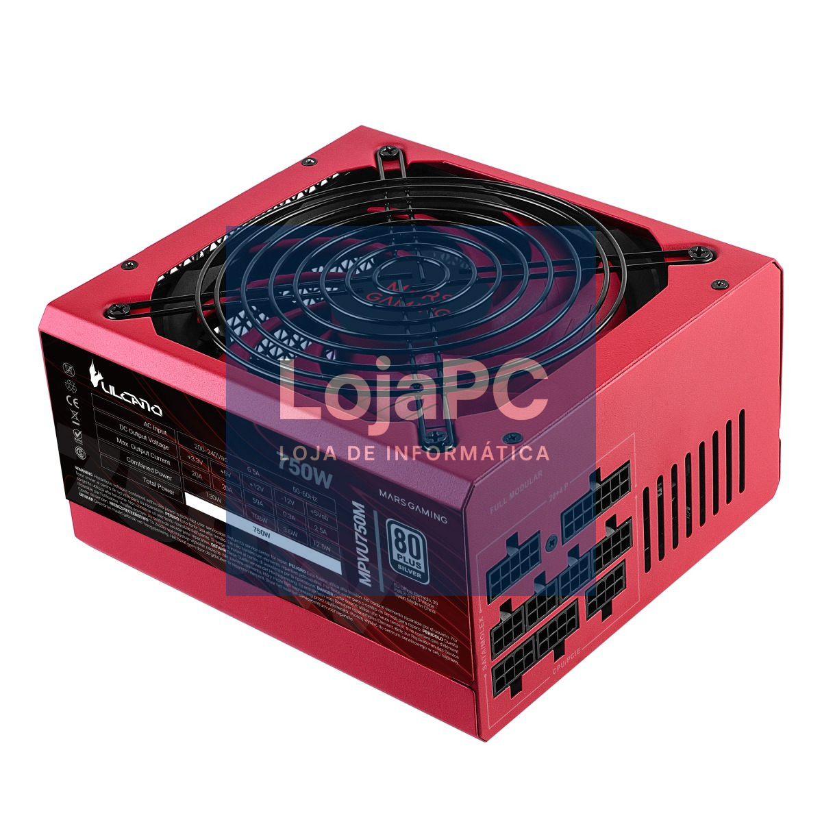 MARS GAMING MPVU750M 750W FULL-MODULAR PSU 80PLUS SILVER 87 EF AI-RPM 14CM FAN JAPANESE CAPACITORS 10 YEARS WARRANTY RED
