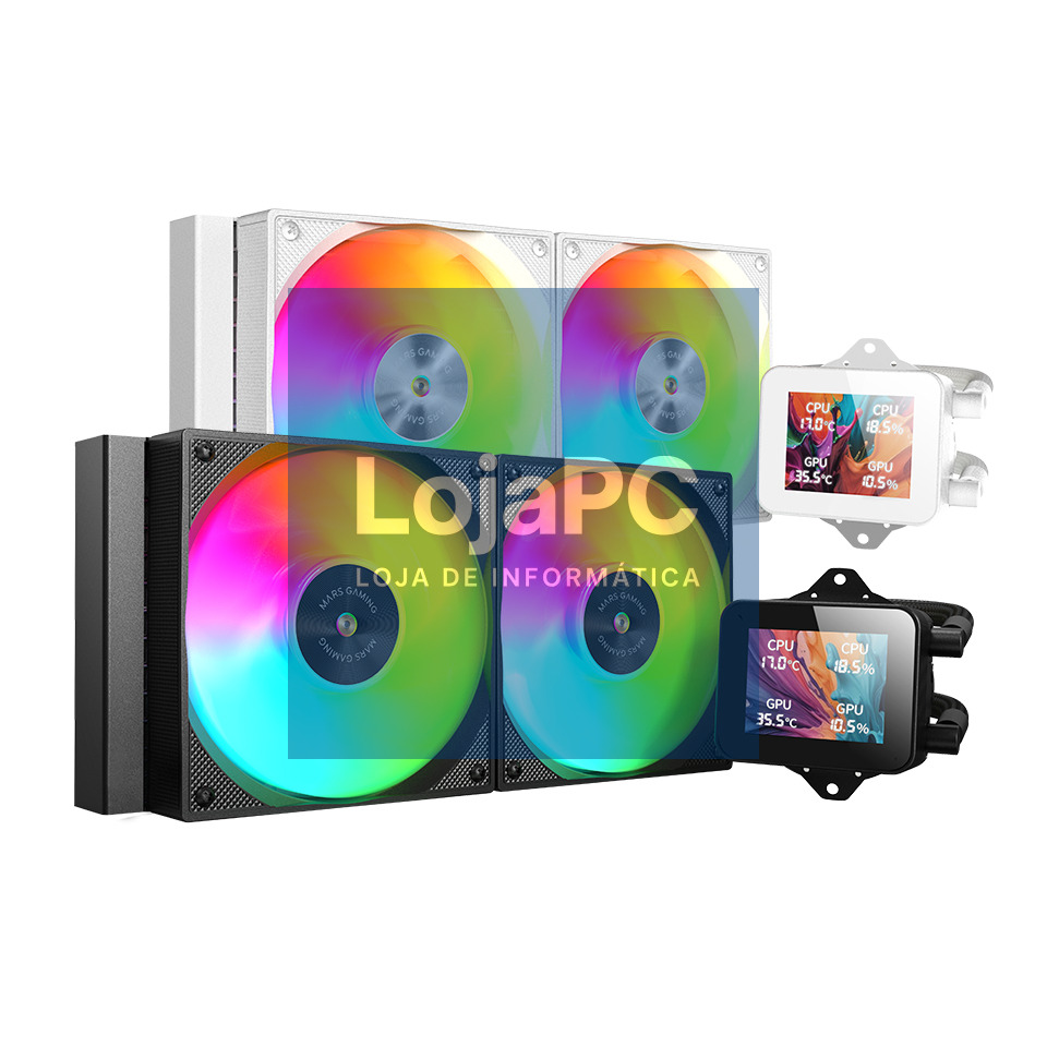 MARS GAMING ML-VISION240 WATERCOOLING AIO 500W TDP 2X FDB COPPER & ALUMINIUM CORE ARGB FANS 360 ROTATION 4:3 LCD IPS DISPLAY WITH RE