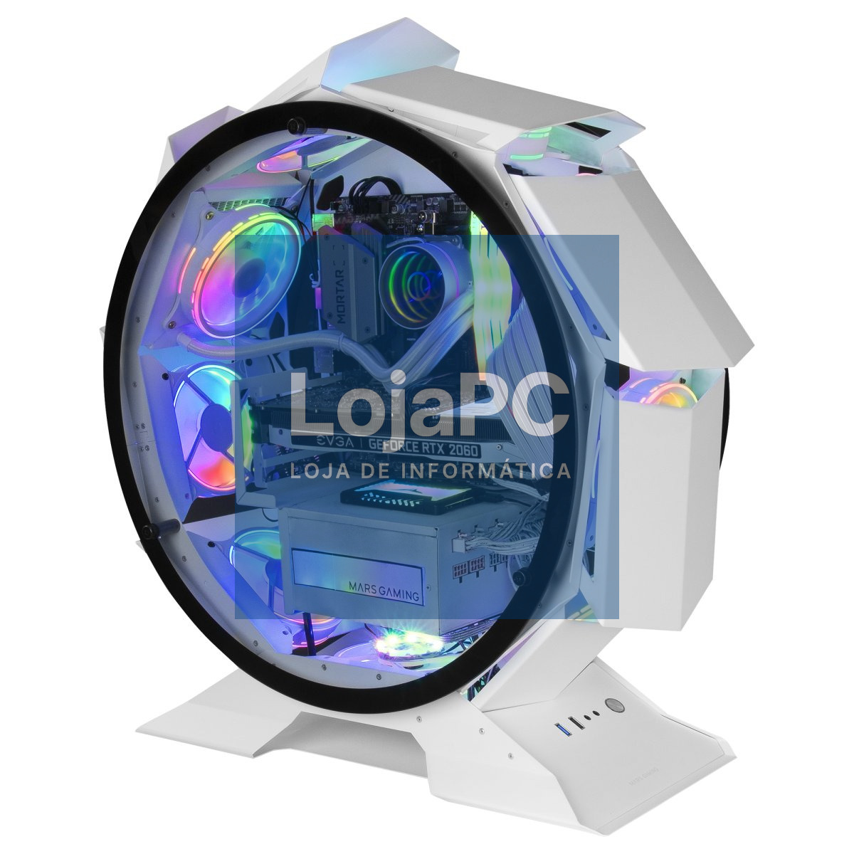 MARS GAMING MCORB PREMIUM CUSTOM MICRO-ATX CASE DUAL GLASS ROUND SHAPE WHITE