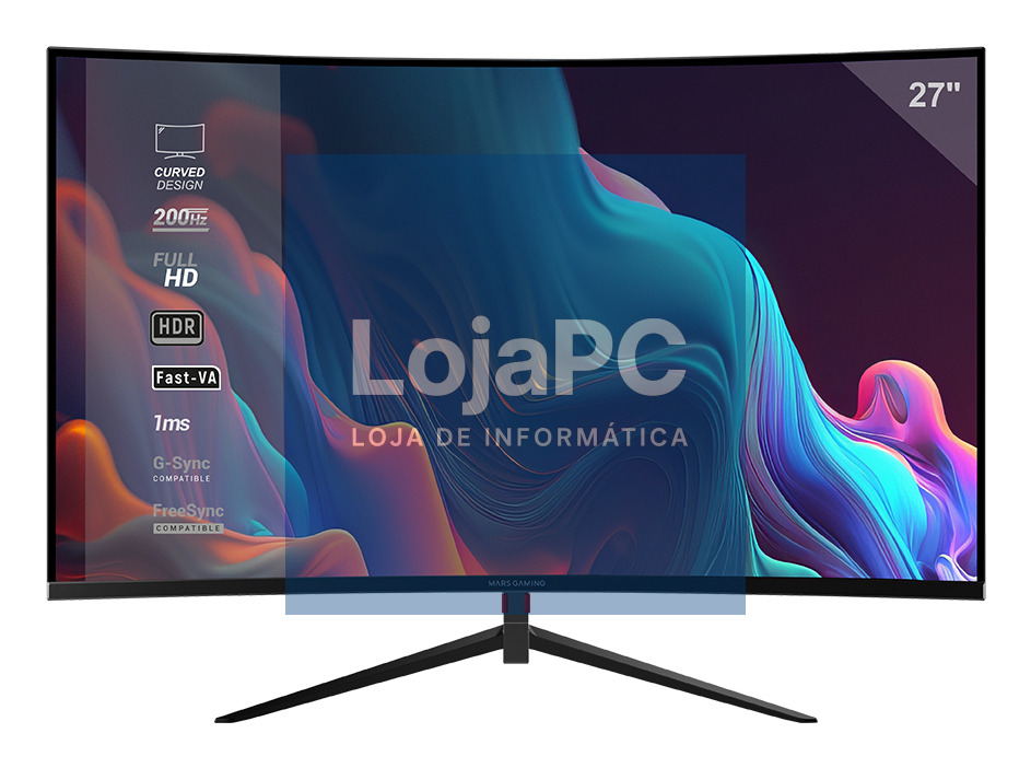 MARS GAMING MV-27C 1MS 200HZ FHD 1920 1080 CURVED 27INCH FRAMELESS SLIM MONITOR FREESYNC & GSYNC SUPPORT HDR10 TECHNOLOGY HDMI 3.5MM
