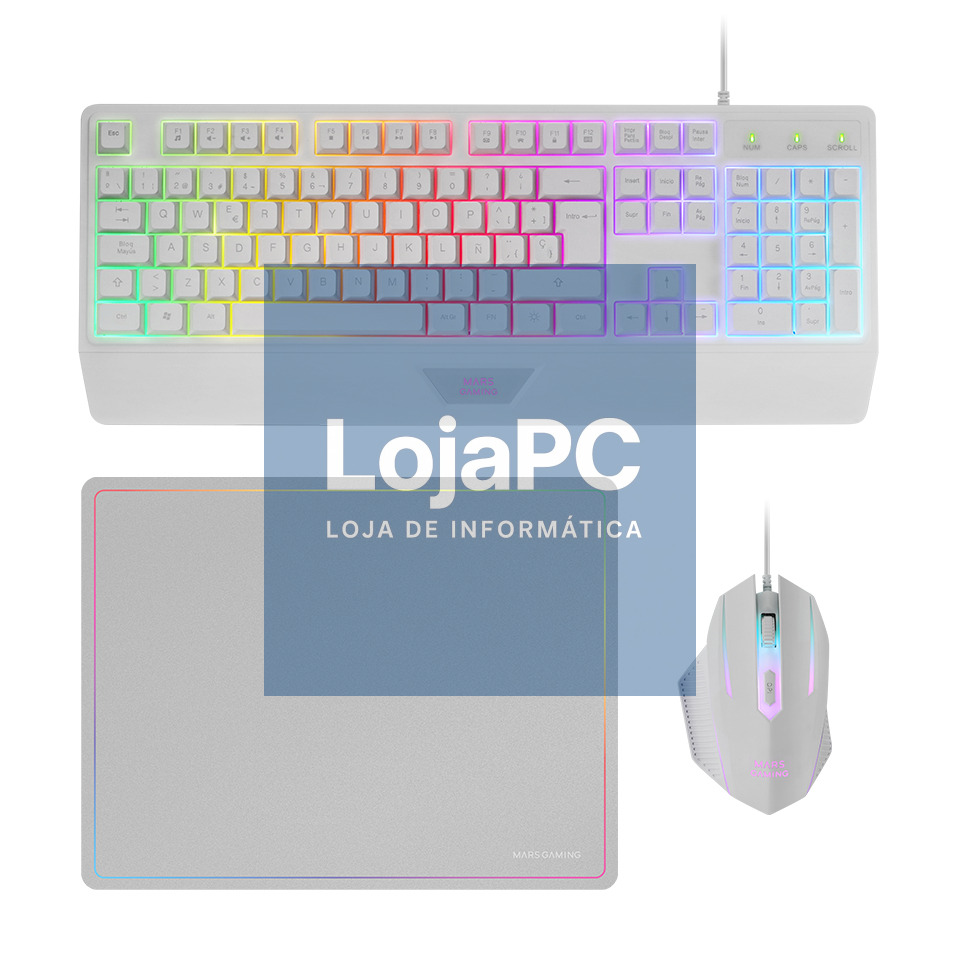 MARS GAMING MCP-124 3IN1 GAMING COMBO RGB H-MECH KEYBOARD WITH PALMREST RGB 3200DPI MOUSE HUANO SWITCHES 360 260MM MOUSEPAD PORTUGUE