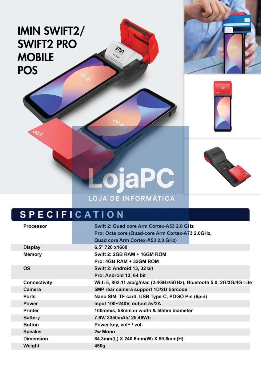 Swift 1 Pro Android 13/8-Core, 2.0GHz/4GB+32GB/6.5"/5.0MP Camera/7.4V 2600mAh Battery/Nano SIM/