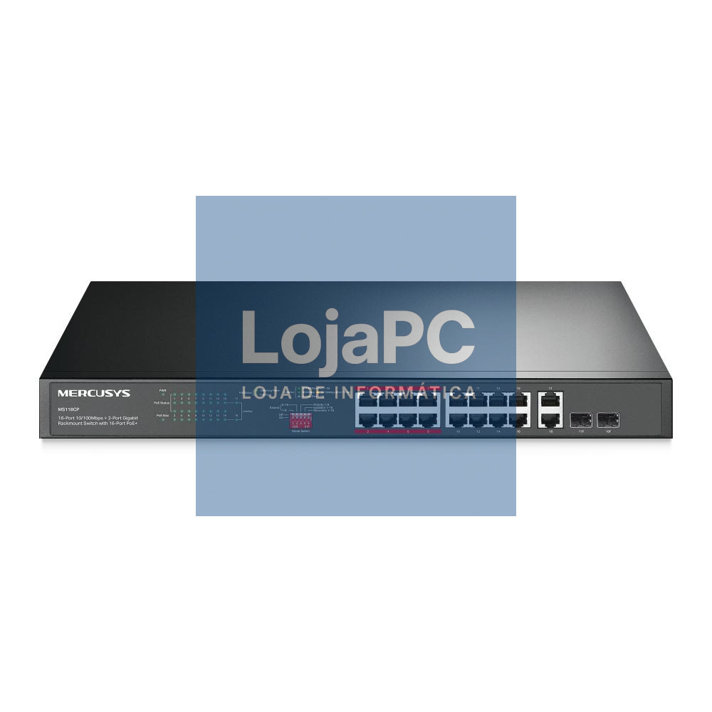 TP-LINK MERCUSYS 16-Port 10/100Mbps + 2-Port Gigabit Rackmount Switch with 16-Port PoE+
