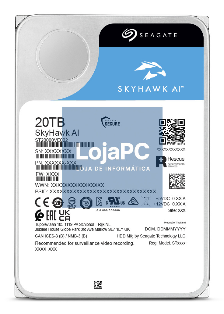 SEAGATE Skyhawk AI 20TB HDD SATA 6Gb/s 512MB cache 8,89cm 3,5Zoll CMR Helium