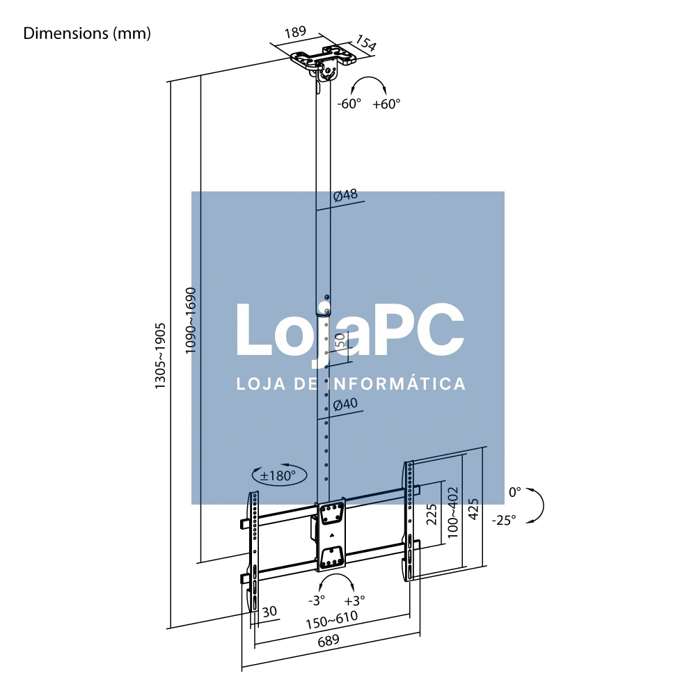 NAPOFIX Tilting Ceiling Bracket for TV 42-90 280