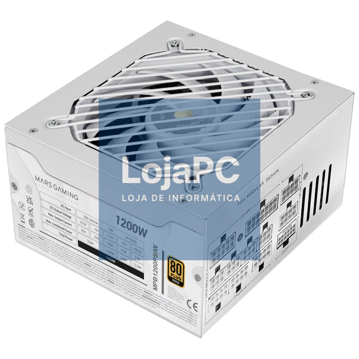 MARS GAMING MPB1200PSI 1200W FULL MODULAR ATX 3.1 PSU 80PLUS GOLD 10 YEARS WHITE