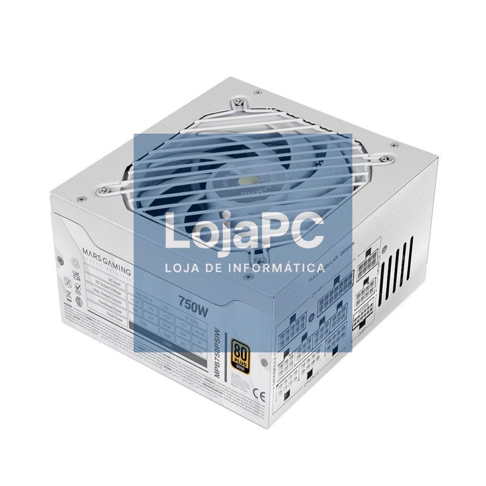 MARS GAMING MPB750PSI 750W FULL MODULAR ATX 3.1 PSU 80PLUS GOLD 10 YEARS WHITE