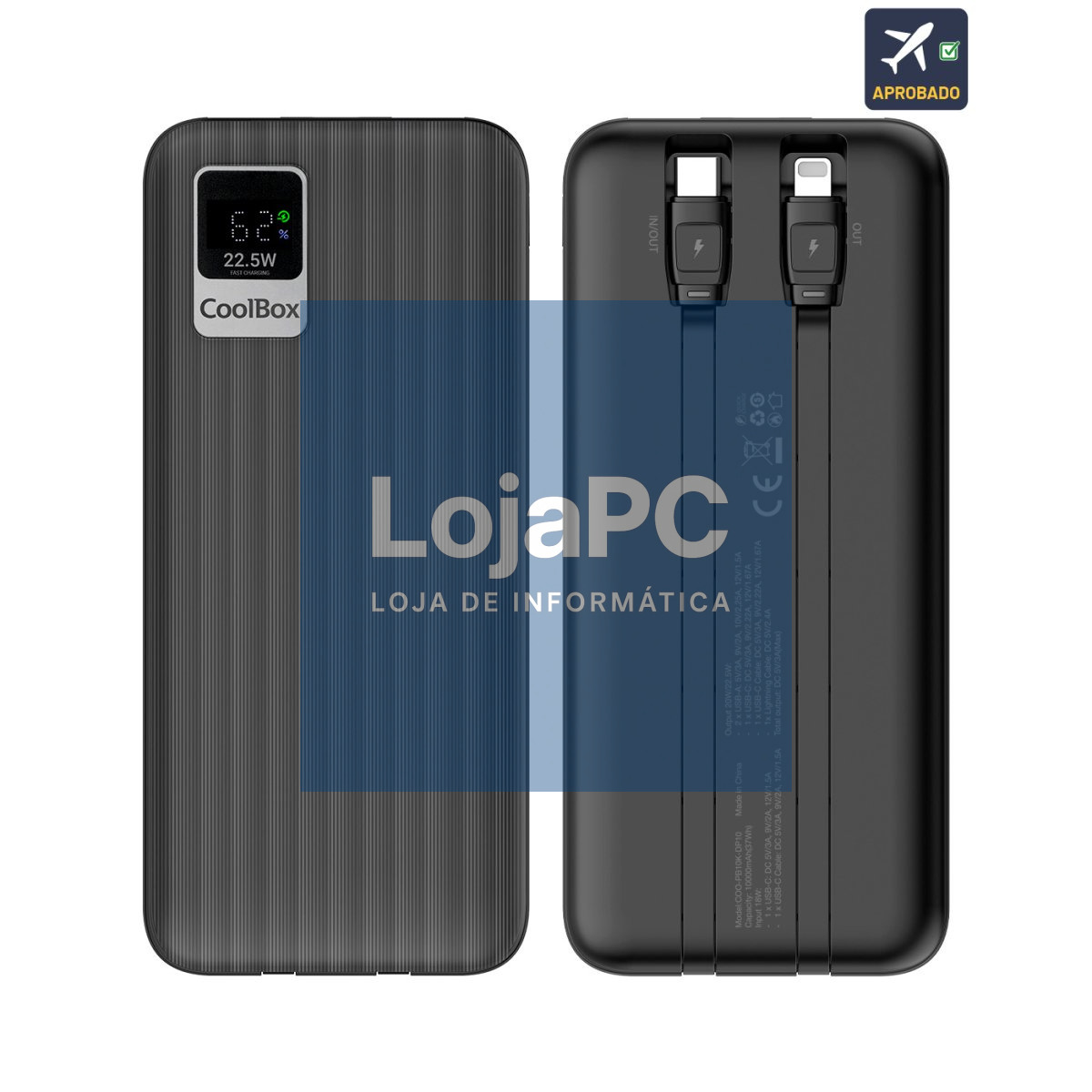 COOLBOX DP10 10000mAh Power Bank LCD + USB-C + Lightning Black Fast Charge