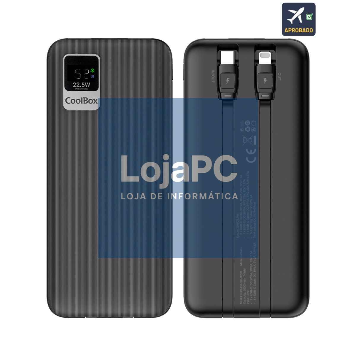 COOLBOX DP20 20000mAh Power Bank LCD + USB-C + Lightning Black Fast Charge