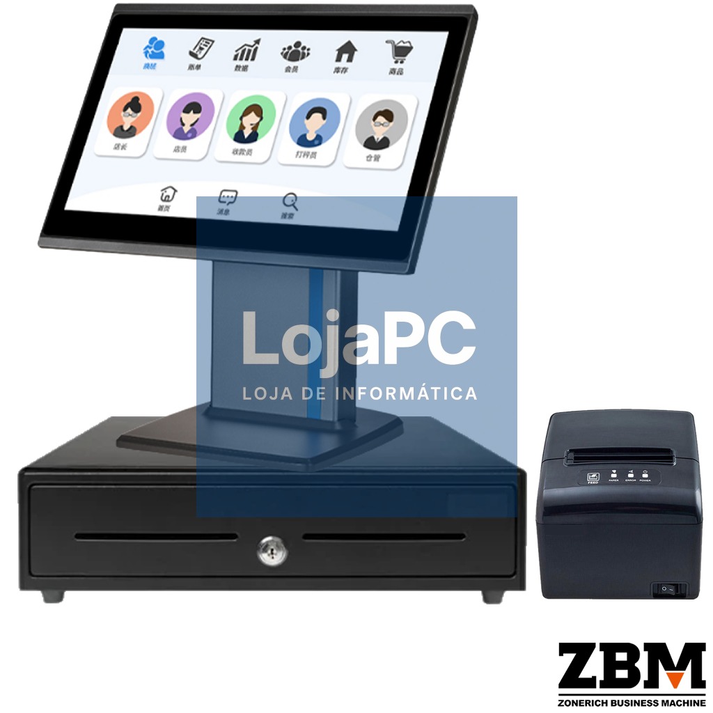 Pack - POS ZQ-T506 Intel J6412 / DDR4 8GB / SSD 120GB / Touch 15.6" / Impressora Térmica S260M / Gaveta Dinheiro C410F / W11 PRO