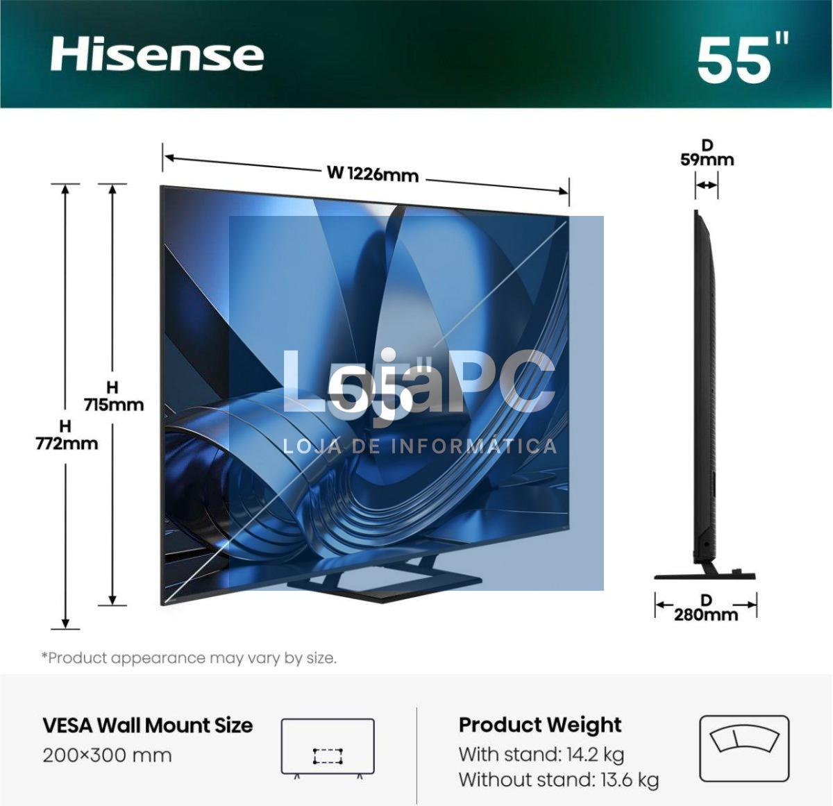 HISENSE Série MiniLED U7SE 55INCH Ultra HD 144Hz USB HDMI WIFI BT