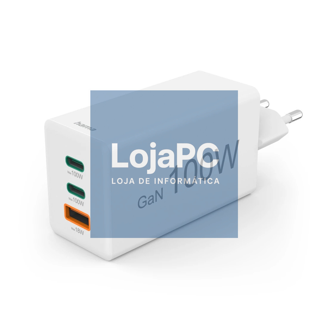 HAMA Fast Charger GaN 2x USB-C 1x USB-A Mini Charger PD 100 W white