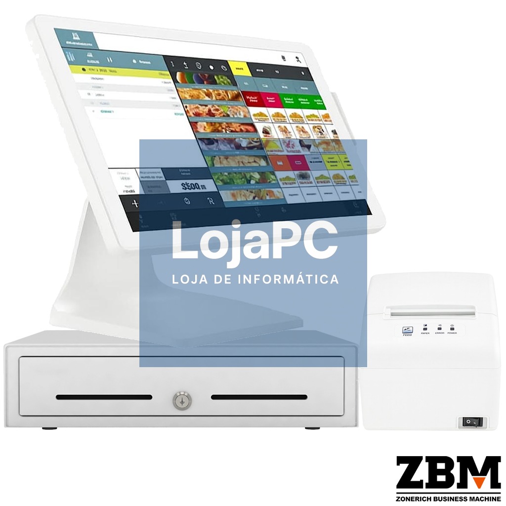 Pack - POS ZQ-T8356 Intel J6412 / DDR4 8GB / SSD 120GB / Touch 15,6" / Impressora Térmica S260M / Gaveta Dinh. / W11 PRO (Branco)