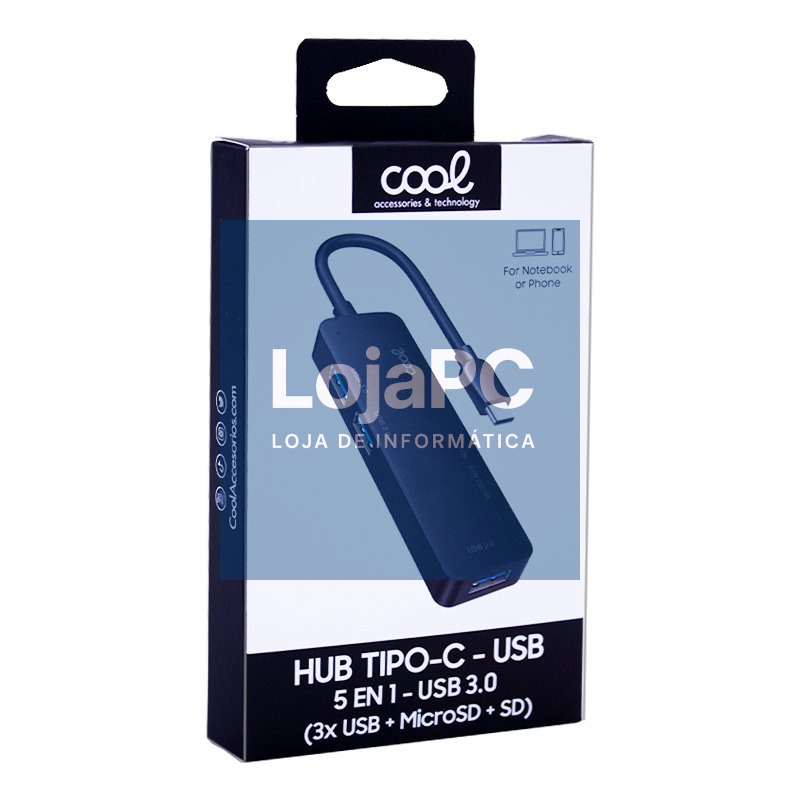 Universal Type-C Hub COOL 5 em 1 (3 x USB 3.0 + SD + Micro SD) — imagem 3