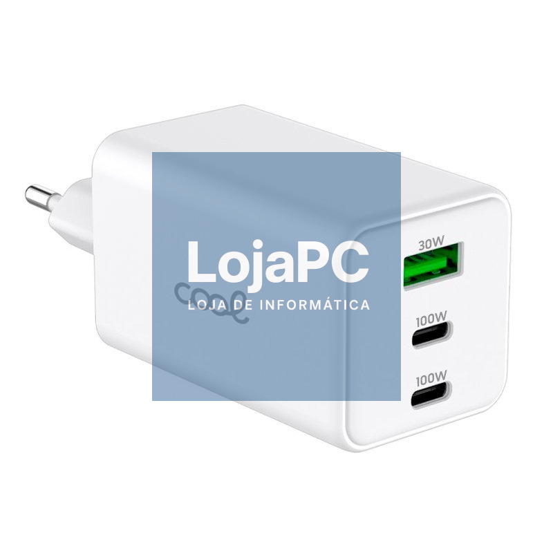 Universal Ultra Rápido Triplo (PD) 2 x Type-C + USB COOL Carregador de Rede (100W) GaN Branco