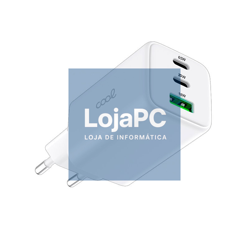 Universal Ultra Rápido Triplo (PD) 2 x Type-C + USB COOL Carregador de Rede (65W) GaN Branco — imagem 2