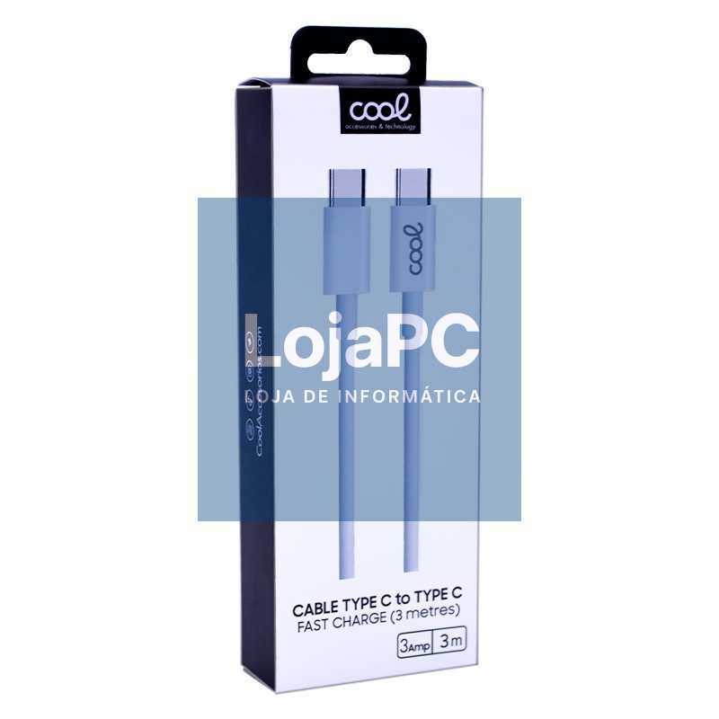 Cabo USB COOL Universal TIPO-C para TIPO-C (3 metros) Branco 3 Amp — imagem 2