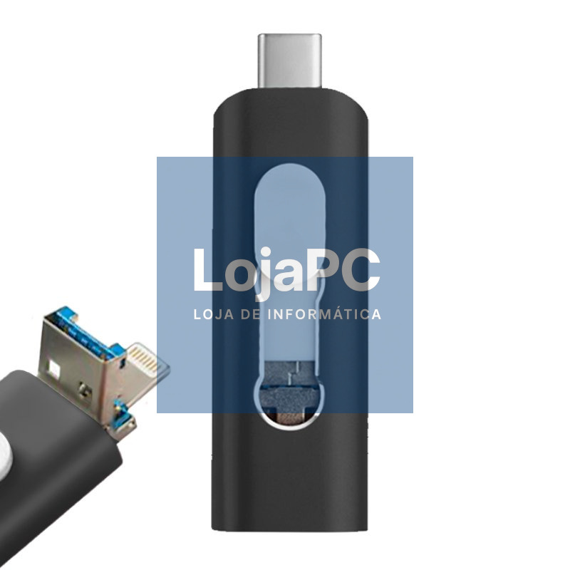Pen drive USB x64 GB COOL (3 em 1) Lightning / Type-C / USB Black