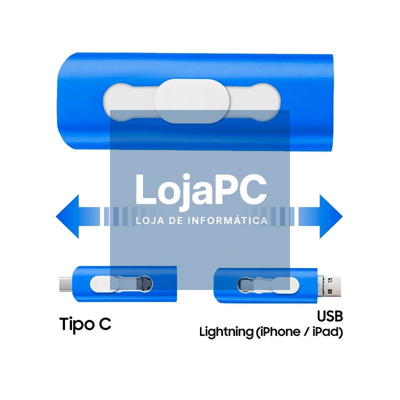 Pen drive USB x64 GB COOL (3 em 1) Lightning / Type-C / USB Blue — imagem 2