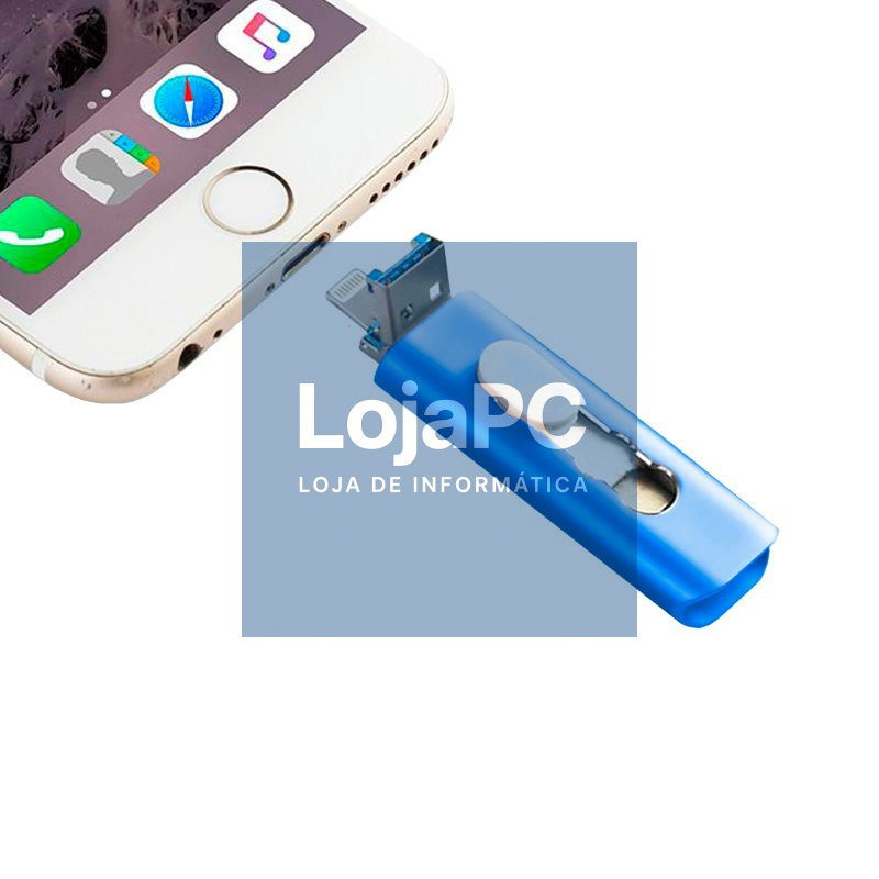 Pen drive USB x64 GB COOL (3 em 1) Lightning / Type-C / USB Blue — imagem 3