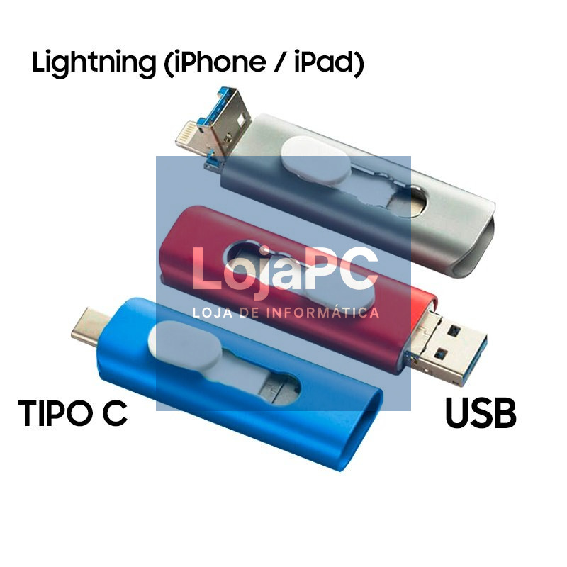 Pen drive USB x64 GB COOL (3 em 1) Lightning / Type-C / USB Blue — imagem 4