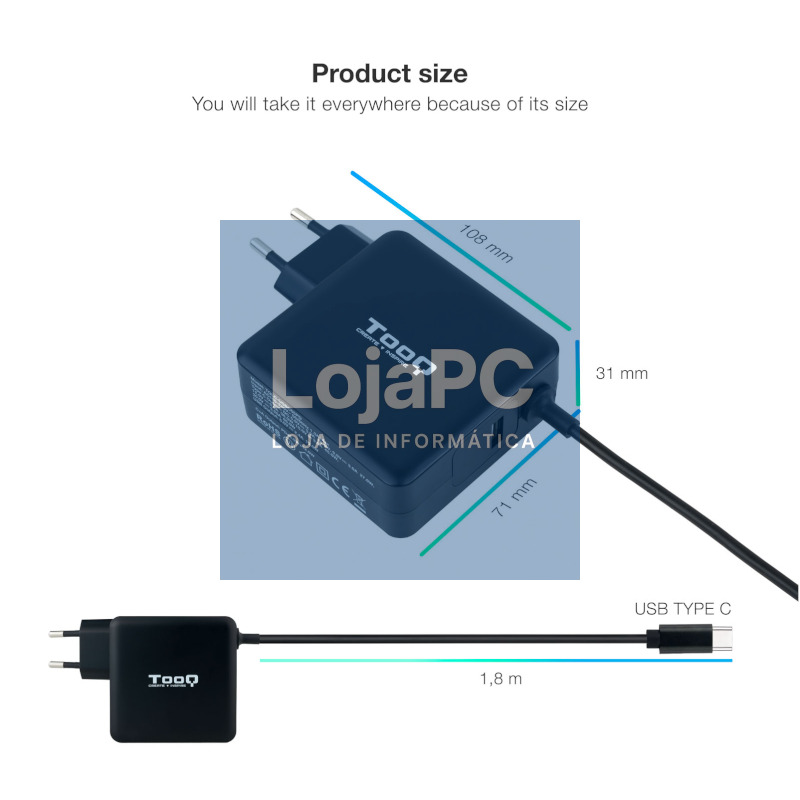Tooq Cargador portátil conector USB-C 65W — imagem 3