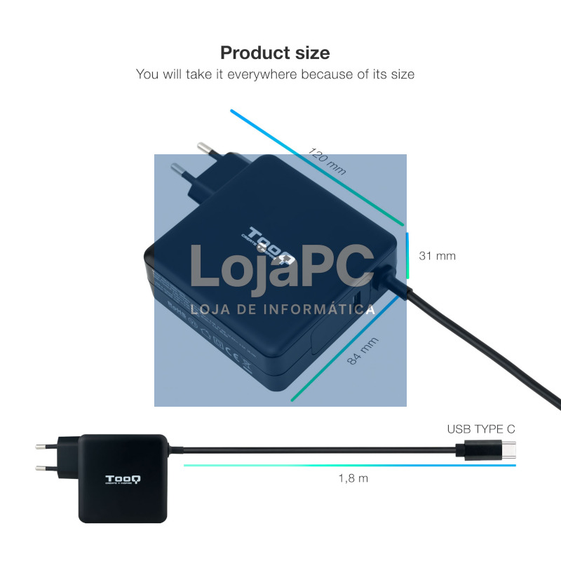 Tooq Cargador portátil conector USB-C 90W — imagem 3