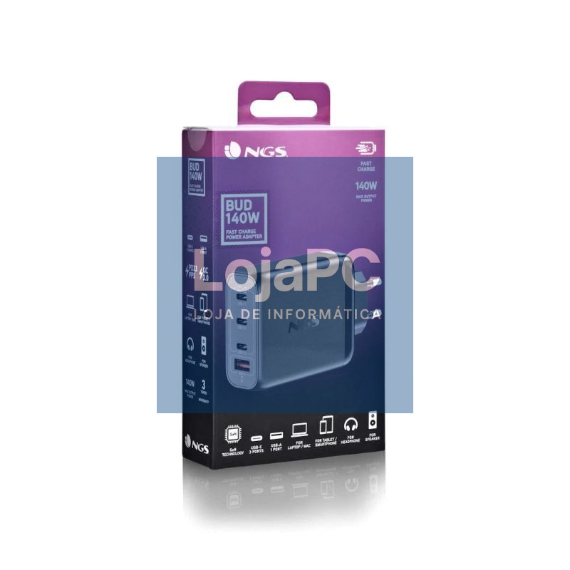 NGS CARGADOR ULTRARAPIDO140W 4 PUERTOS 3USB-C 1 US — imagem 3