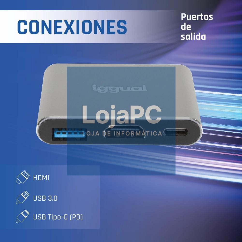 iggual Hub tipo C 3 en 1 HDMI USB3.0 PD100W — imagem 3