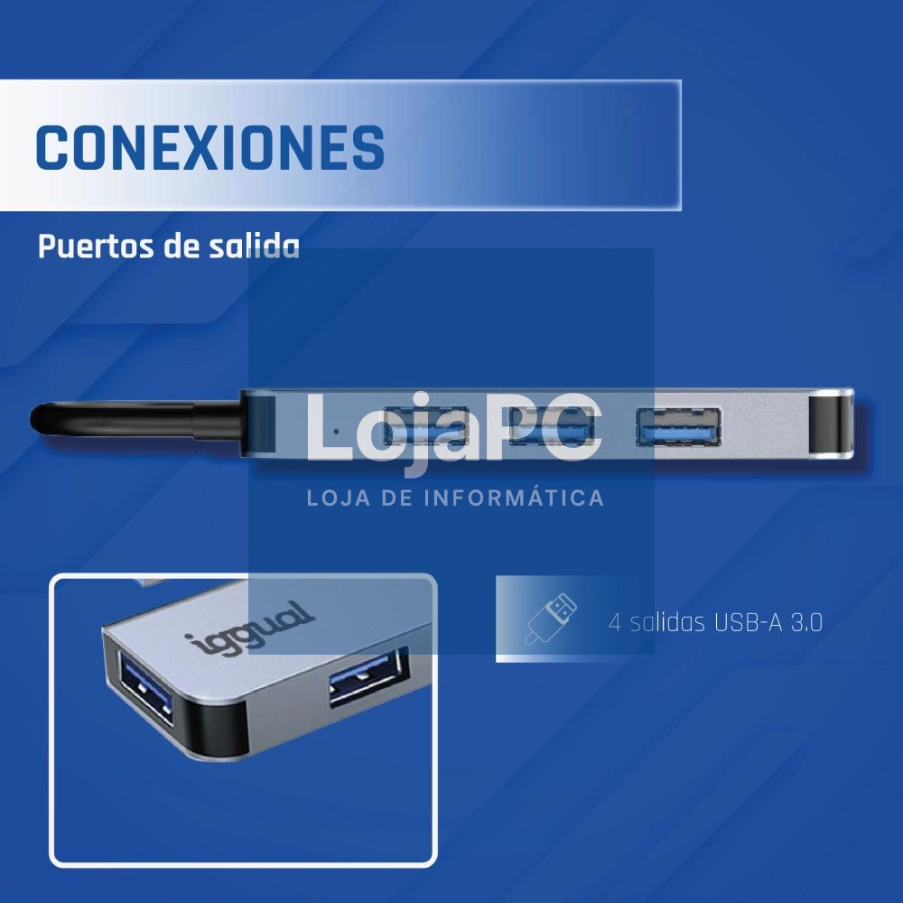 iggual Hub USB 3.0 tipo C x 4 puertos USB-A 3.0 — imagem 3