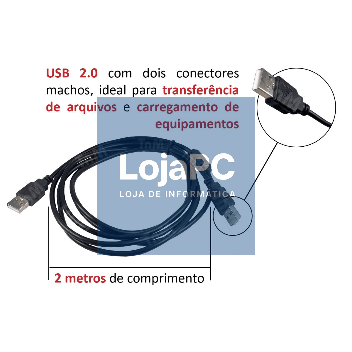 Cabo USB 2.0 tipo A/A M/M 1.50m Preto
